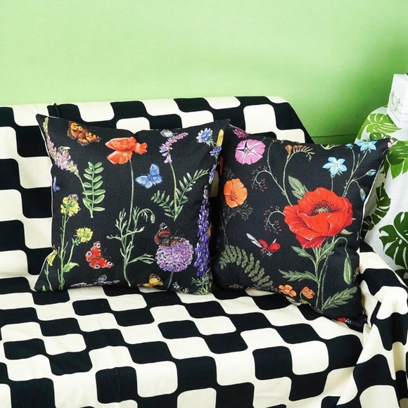 Outdoor Waterproof Spring Summer Pillow Covers Black Cushion Cases Set of 4 - Picture 5 of 7